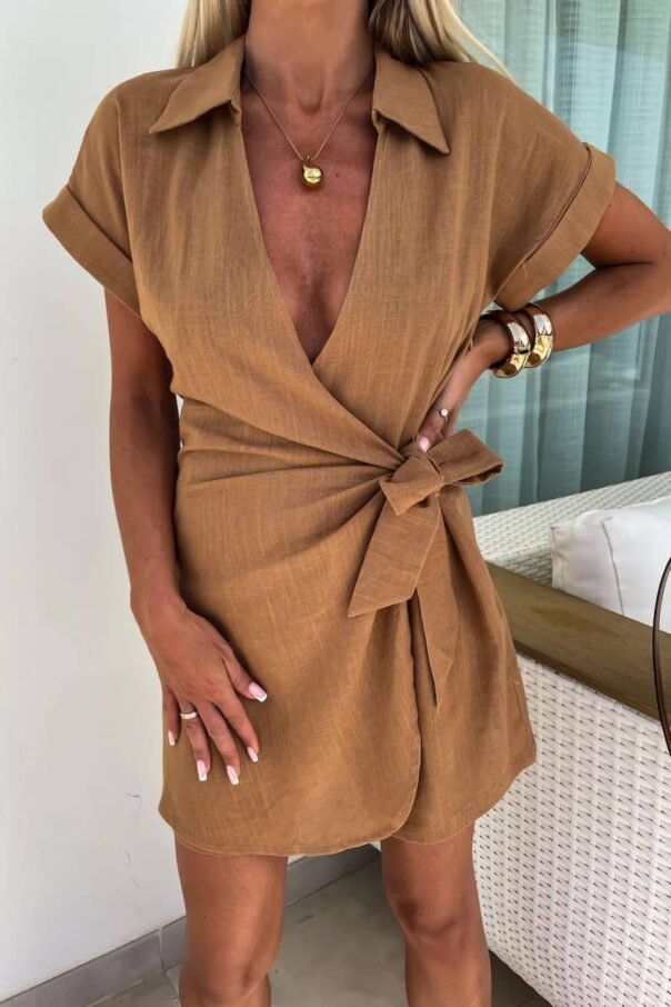 Casual Lapel Short Sleeve Romper - Image 12