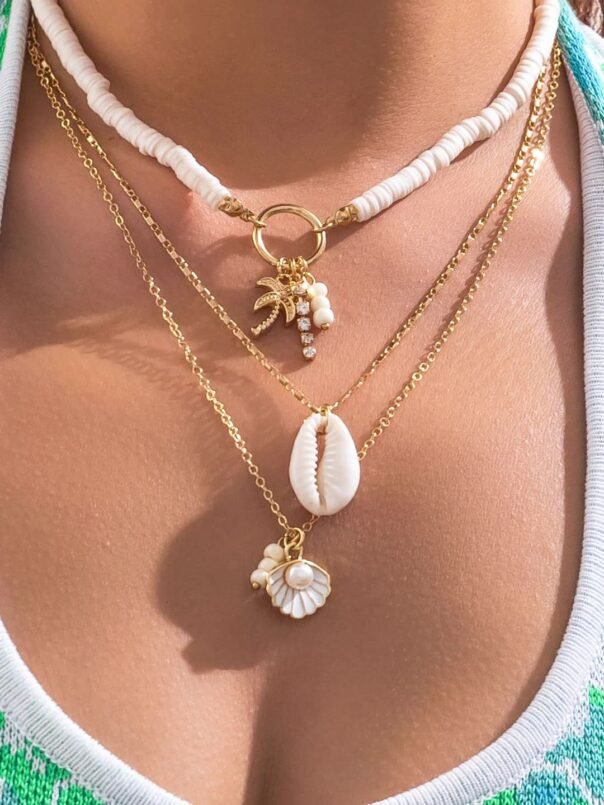 Shell And Sunflower Pendant Multi-layered Necklace - Image 2