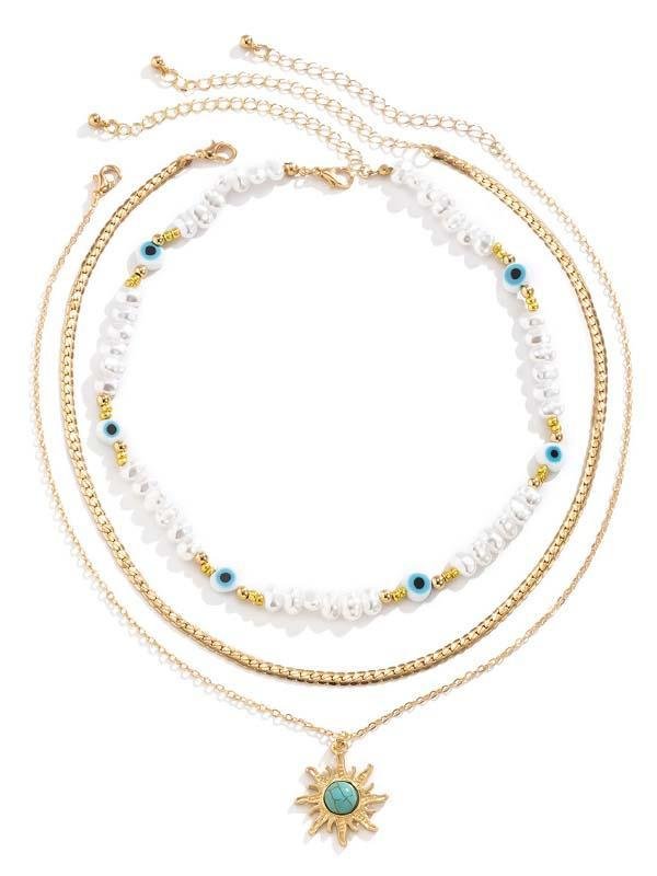 Vintage Eye Pearl Sun Turquoise Necklace - Image 3