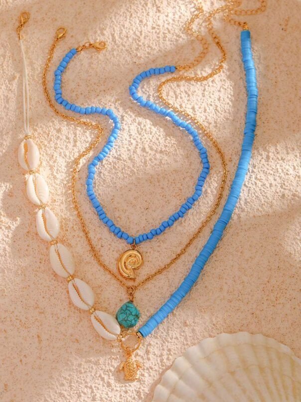 Bora Bora Shell Bead Multi-Layer Necklace Gold - Image 3