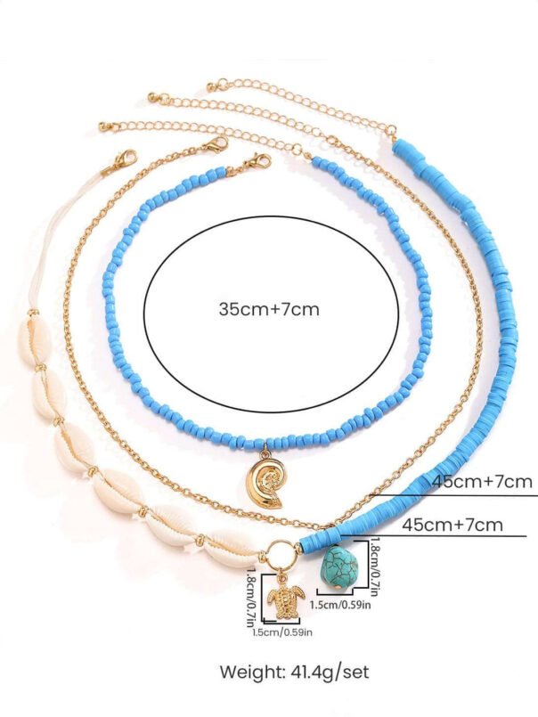 Bora Bora Shell Bead Multi-Layer Necklace Gold - Image 4