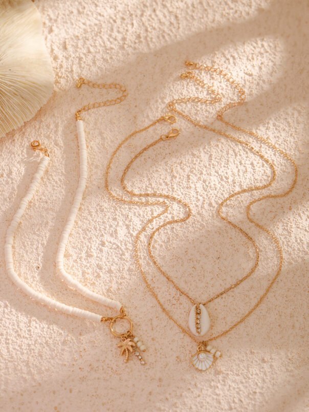 Shell And Sunflower Pendant Multi-layered Necklace - Image 3