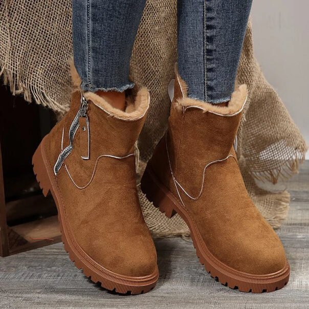 Leopard Print Suede Winter Plush Insulation Side Zipper Thick Heeled Snow Boots - Image 5