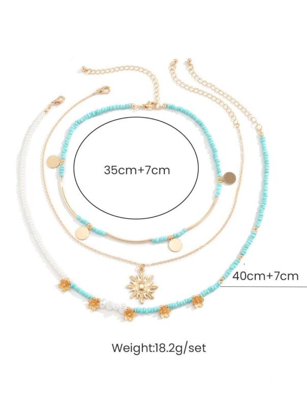 3pcs Sun & Floral Faux Pearl Beaded Necklace - Image 5