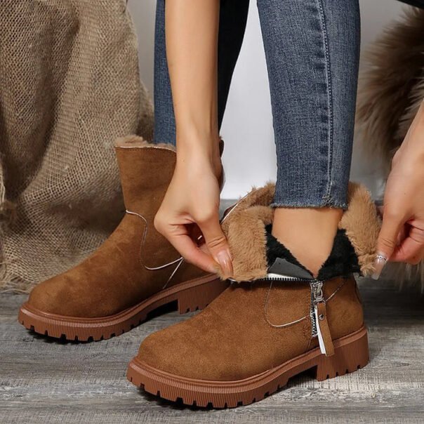 Leopard Print Suede Winter Plush Insulation Side Zipper Thick Heeled Snow Boots - Image 6