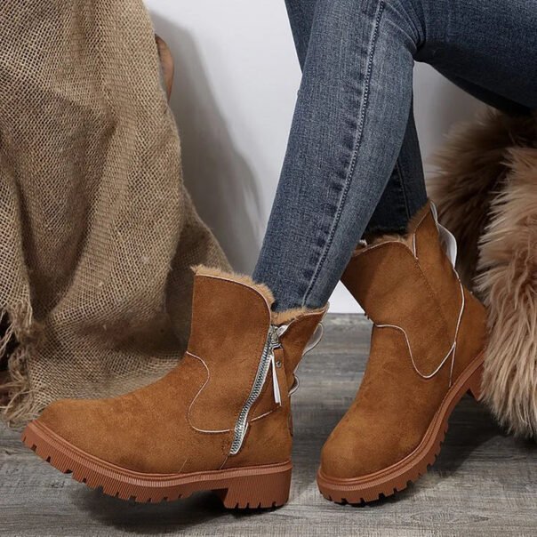 Leopard Print Suede Winter Plush Insulation Side Zipper Thick Heeled Snow Boots - Image 7