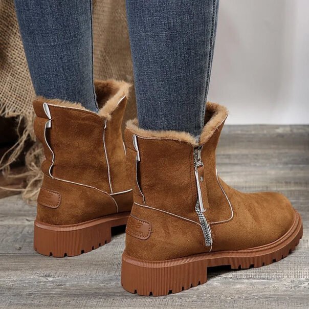Leopard Print Suede Winter Plush Insulation Side Zipper Thick Heeled Snow Boots - Image 8