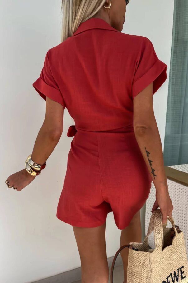 Casual Lapel Short Sleeve Romper - Image 6