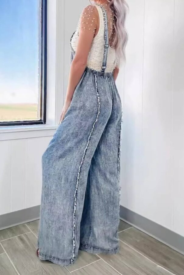 Loose overalls retro washed frayed wide leg jumpsuit - Image 2