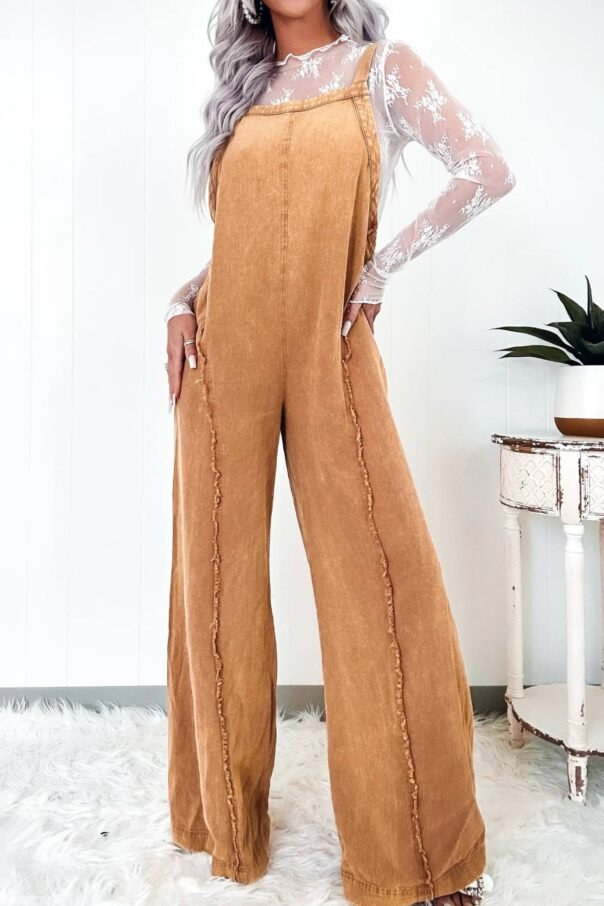Loose overalls retro washed frayed wide leg jumpsuit - Image 4