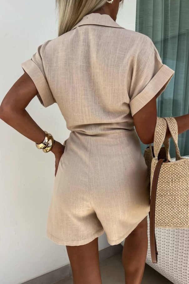 Casual Lapel Short Sleeve Romper - Image 11