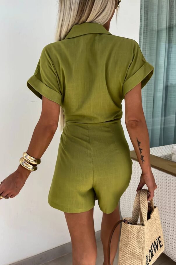 Casual Lapel Short Sleeve Romper - Image 20