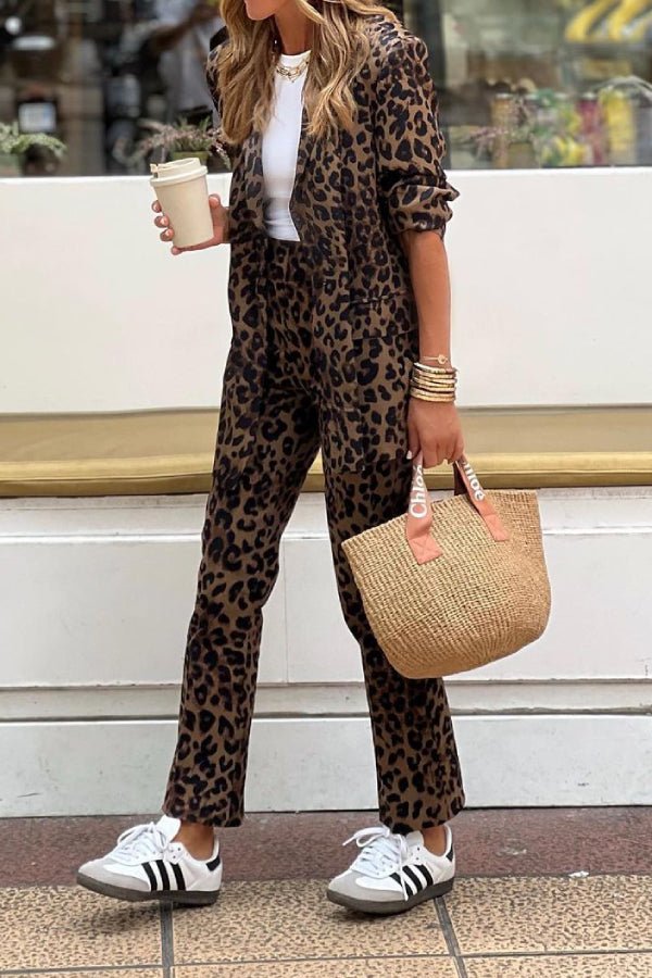 Leopard print long-sleeved Blazer and pants set - Image 2
