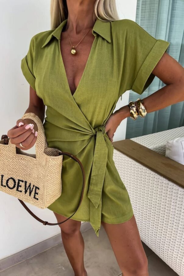 Casual Lapel Short Sleeve Romper - Image 15