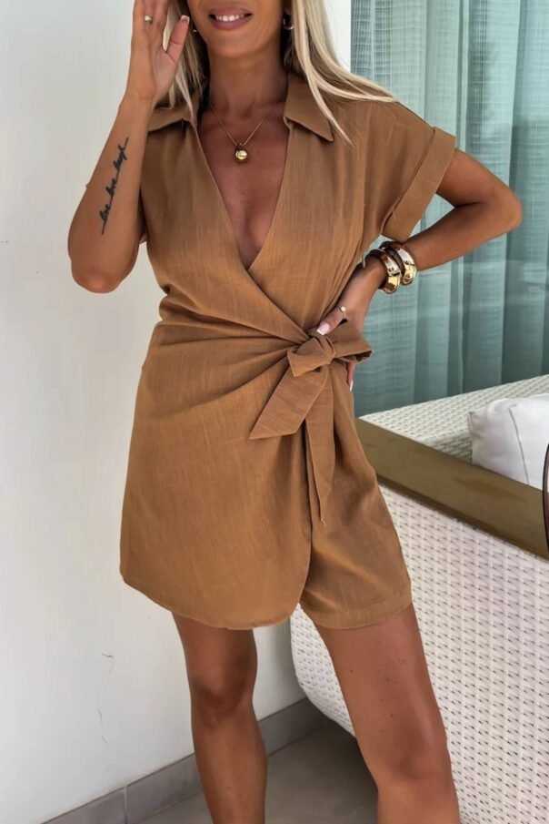 Casual Lapel Short Sleeve Romper - Image 13