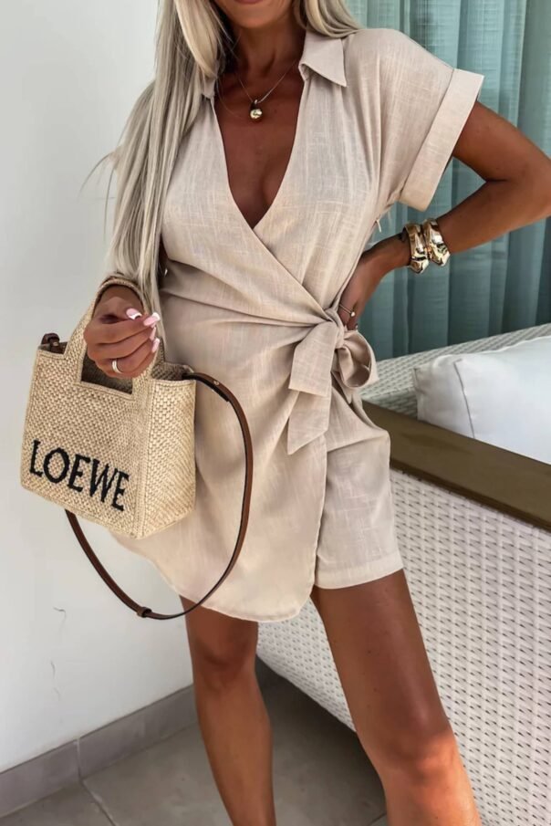 Casual Lapel Short Sleeve Romper - Image 7