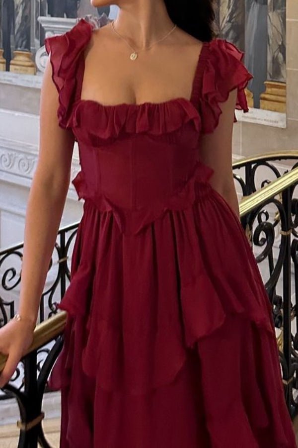 Backless hollow ruffled pleated maxi dress - Image 6