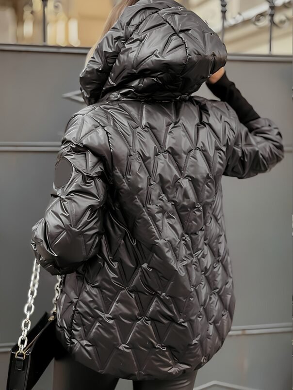 Hooded Long-sleeved Autumn and Winter Diamond Patchwork Cotton Jacket - Image 2