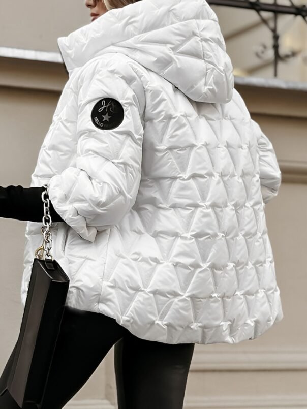 Hooded Long-sleeved Autumn and Winter Diamond Patchwork Cotton Jacket - Image 11
