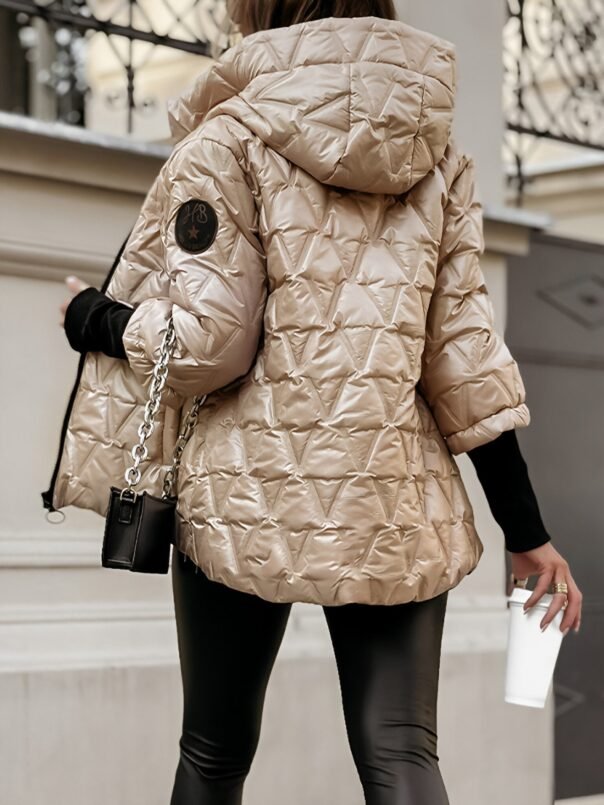 Hooded Long-sleeved Autumn and Winter Diamond Patchwork Cotton Jacket - Image 14